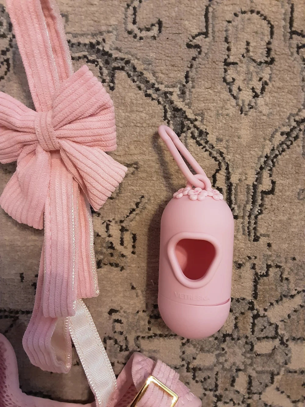 Pink Dog Harness & Leash Set with Bow and Waste Bag Holder